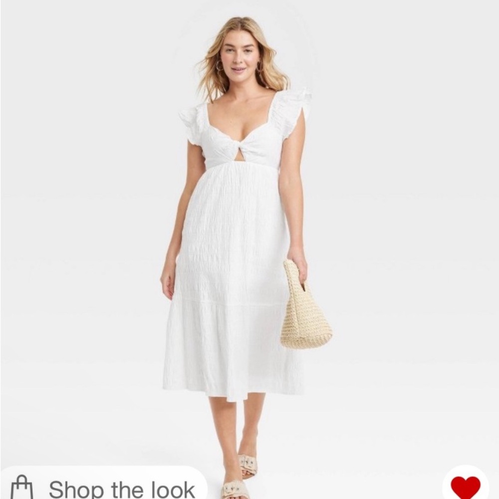 Women’s Flutter Short-Sleeve Midi A-Line Dress Universal Thread White L